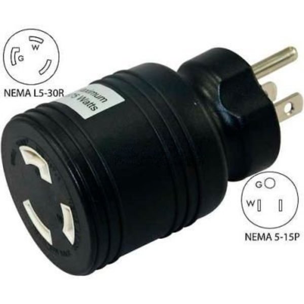 Conntek Conntek 30222-BK, 15 to 30-Amp Locking  Adapter with NEMA 5-15P to L5-30R, Black 30222-BK